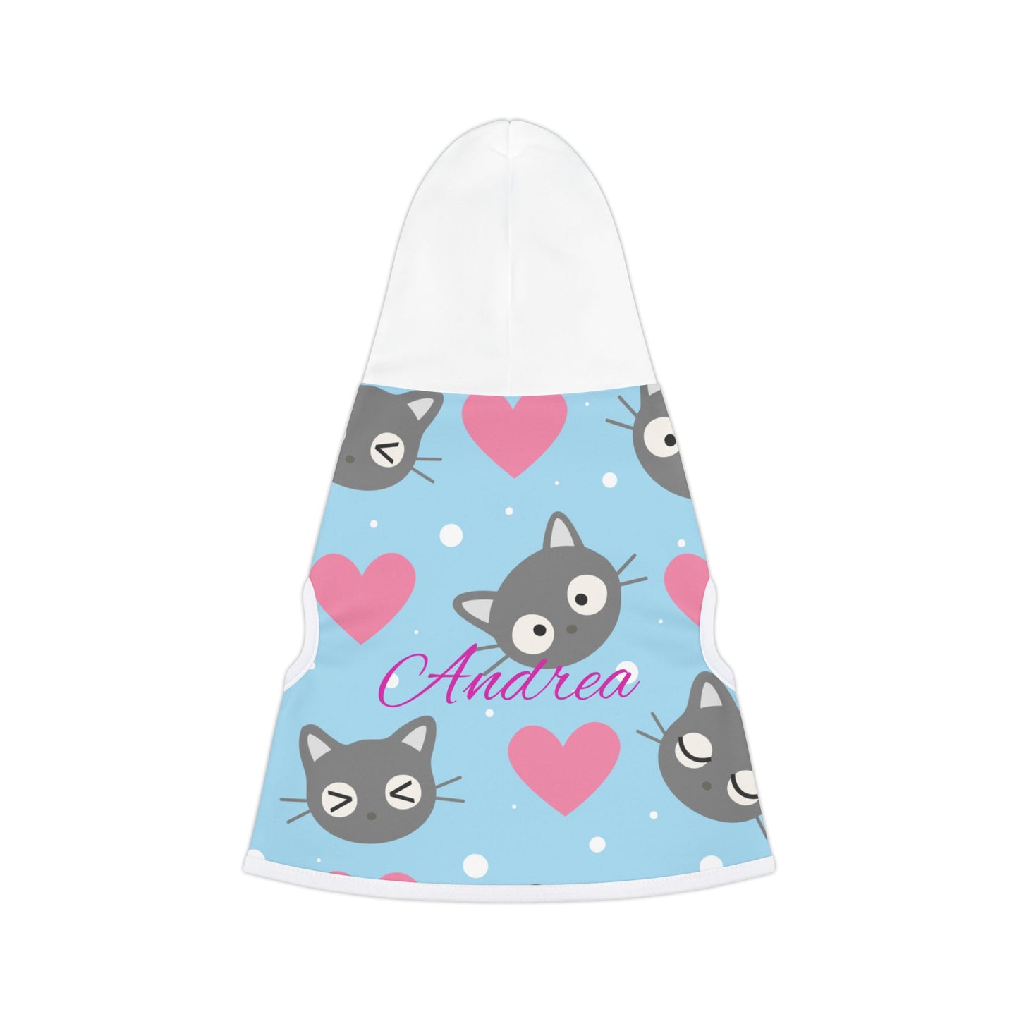 Personalized Cat Heart Pet Hoodie — Cute Blue Cat Pattern Dog & Cat Hoodie
