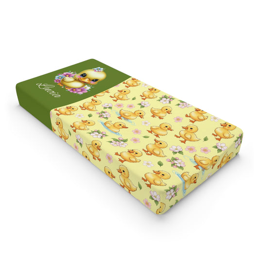 Changing Pad Cover — Cute Yellow Ducklings Floral Waterproof Baby Nursery