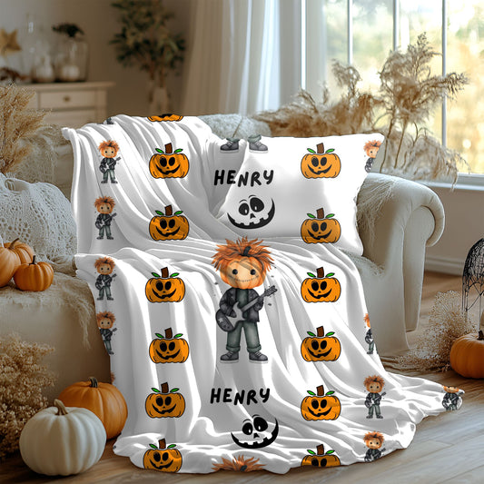 Spooky Fun Personalized Velveteen Plush Blanket, Halloween Throw Blanket, Cozy Gift for Kids, Seasonal Home Decor, Pumpkin & Monster Design