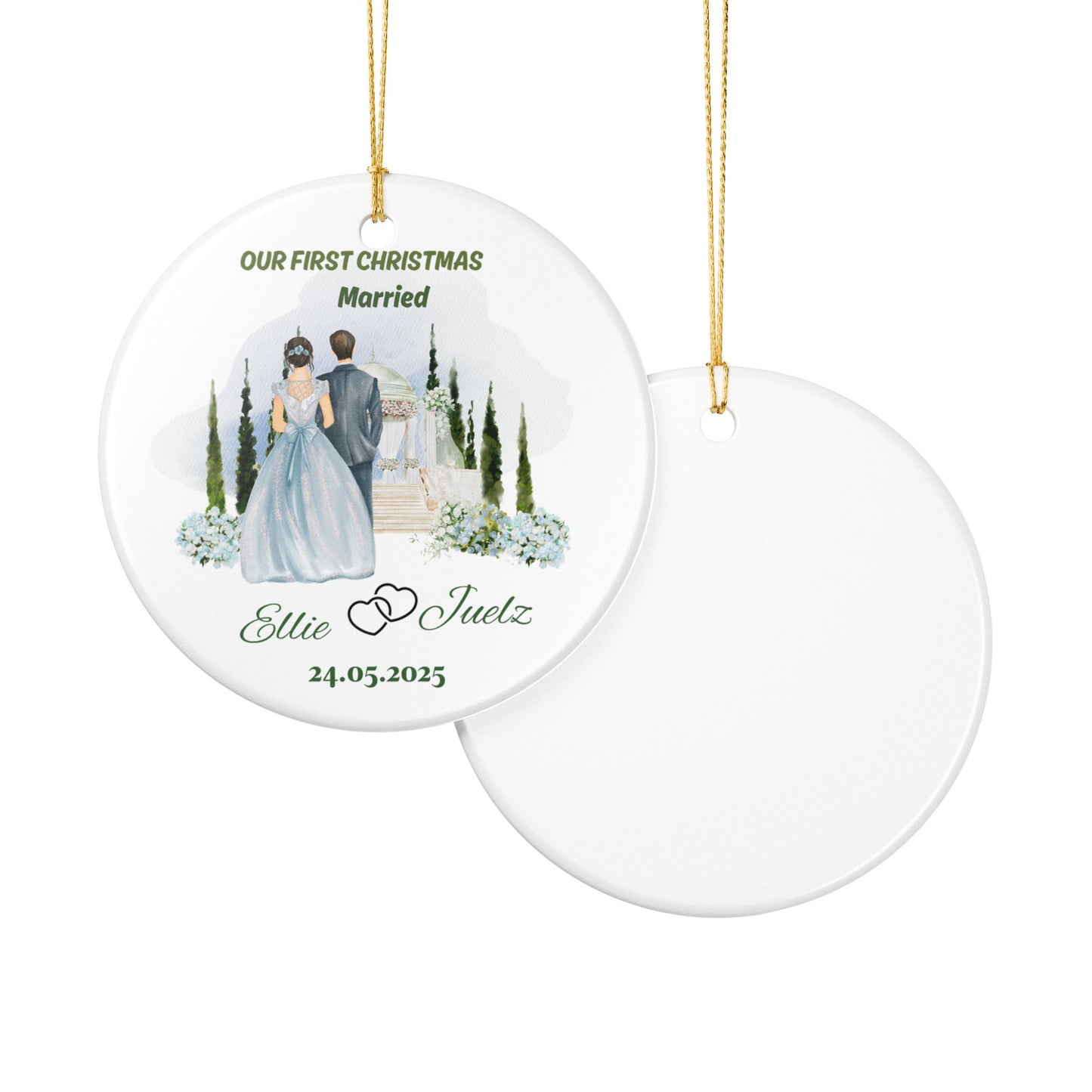 Personalized Wedding Ornament, First Christmas Ornament, Custom Couple Keepsake, Holiday Decor, Newlywed Gift