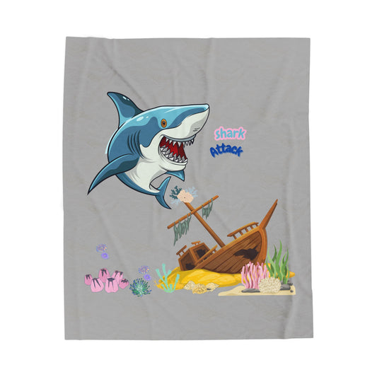 Shark ship colorful coral reef Velveteen Plush Blanket