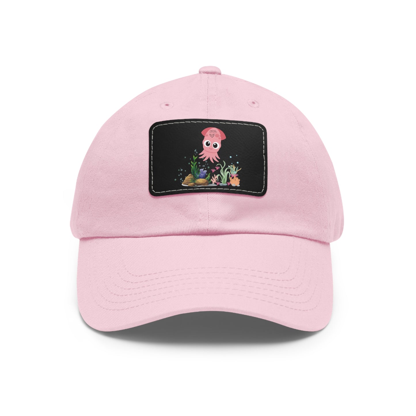 Pink squid cartoon with love Dad Hat with Leather Patch (Rectangle)