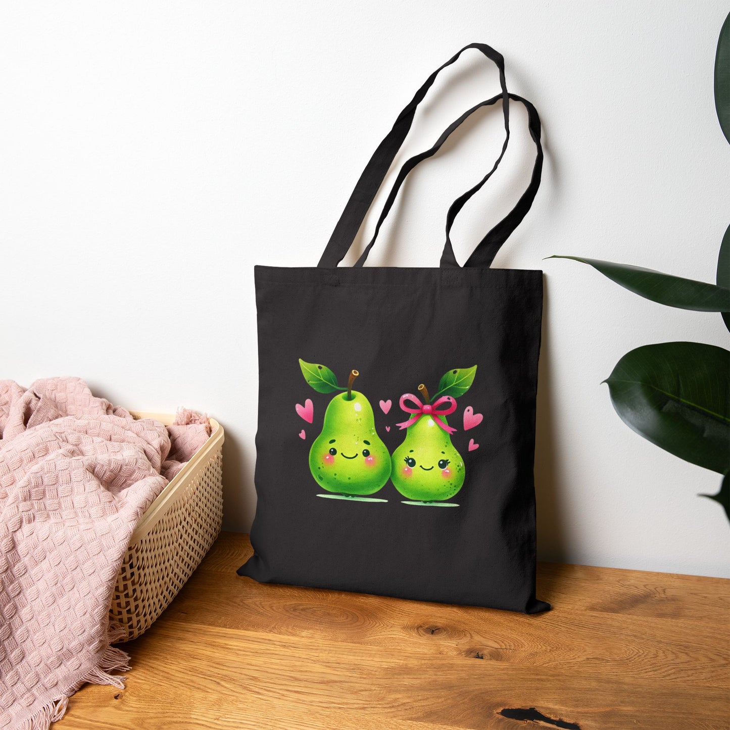Pear Couple Canvas Tote Bag — Cute Kawaii Fruits Reusable Grocery Bag