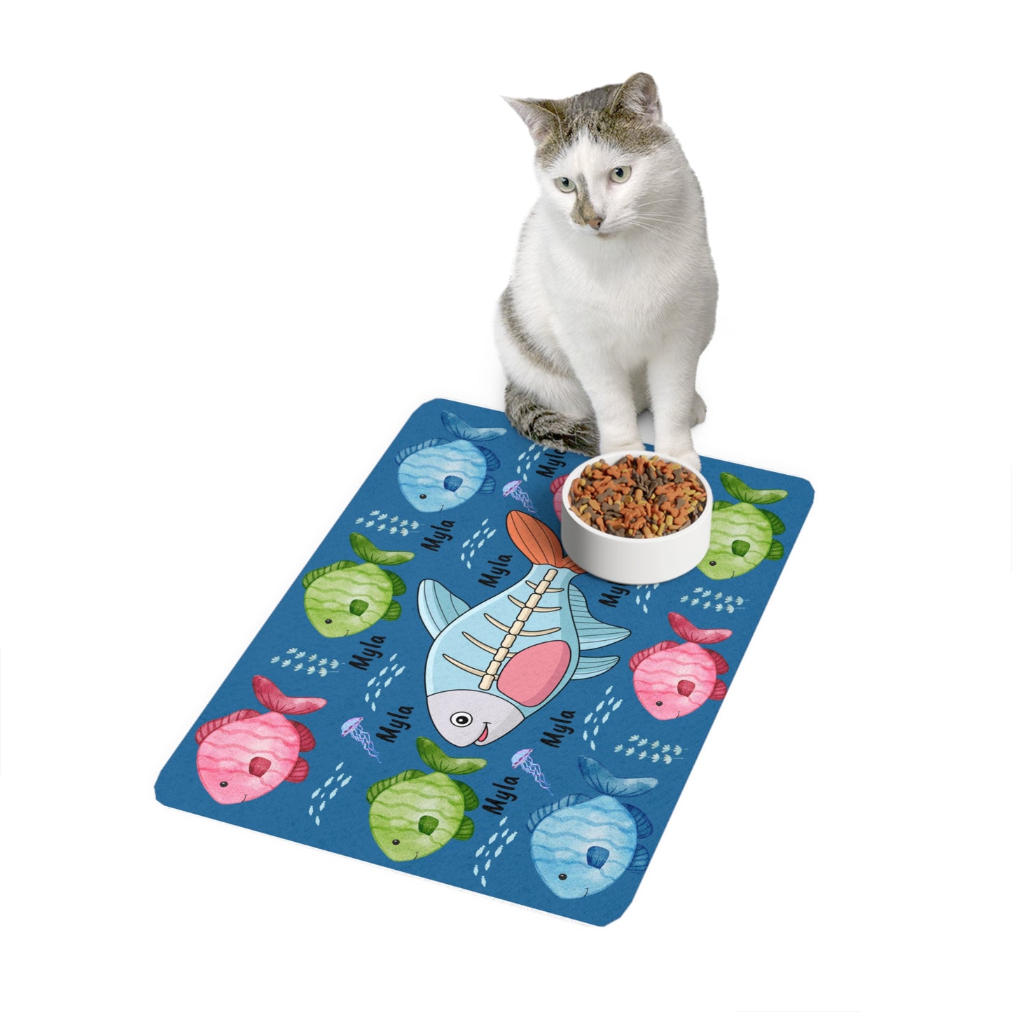 Personalized Fish Pattern Pet Food Mat (12x18)