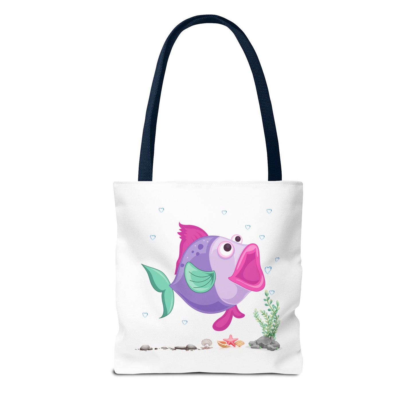Fish with open mouth bubbles and underwater flora. Tote Bag