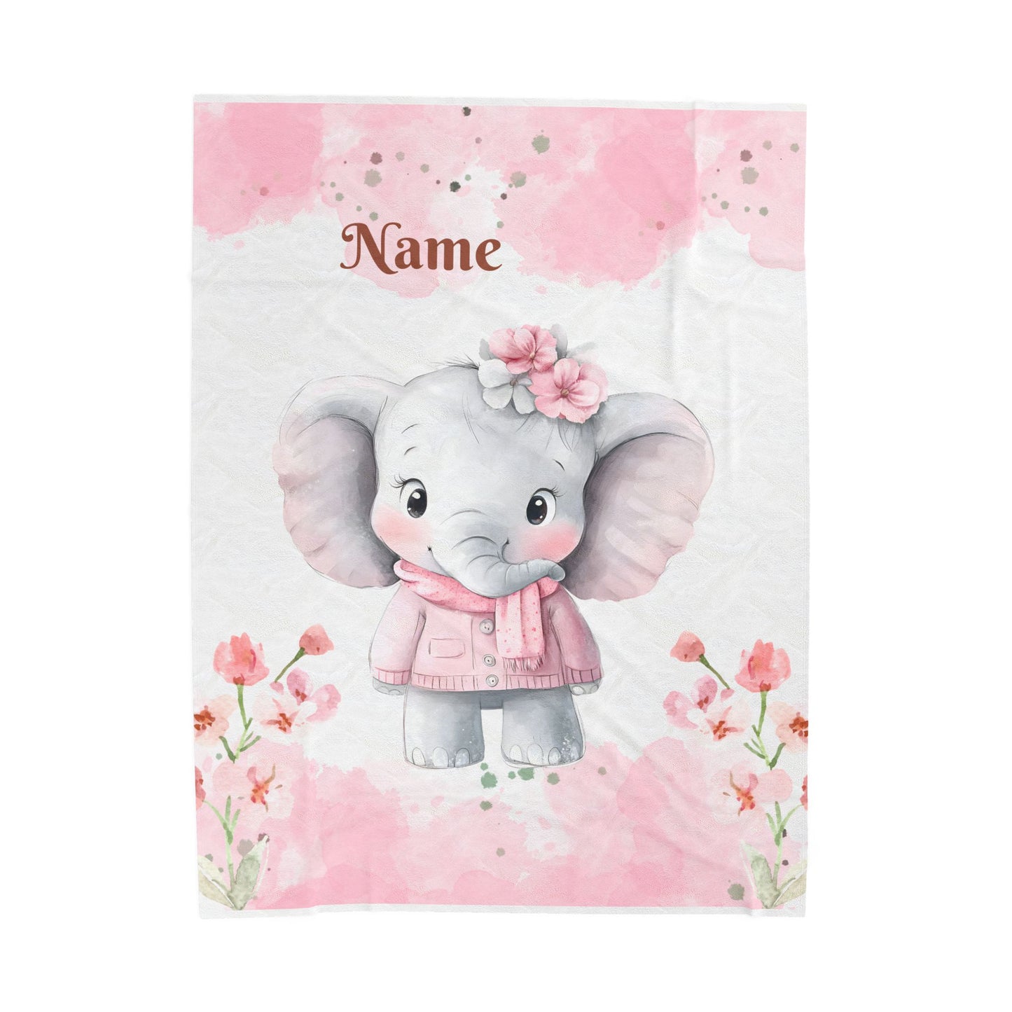 Personalized Baby Elephant Velveteen Plush Blanket, Custom Nursery Blanket, Baby Shower Gift, Cozy Snuggle Blanket, Childrens Home Decor