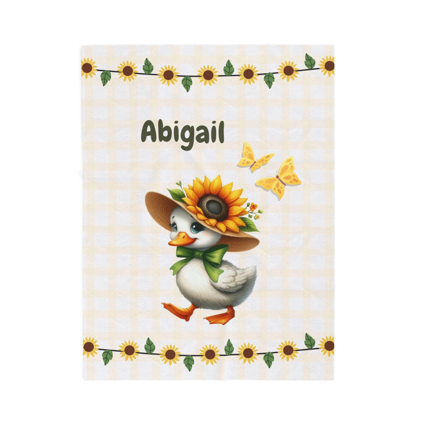 Customized Velveteen Plush Blanket with Sunflower Duck Design, Cozy Throw Blanket, Personalized Gift, Cute Nursery Decor, Baby Shower Gift
