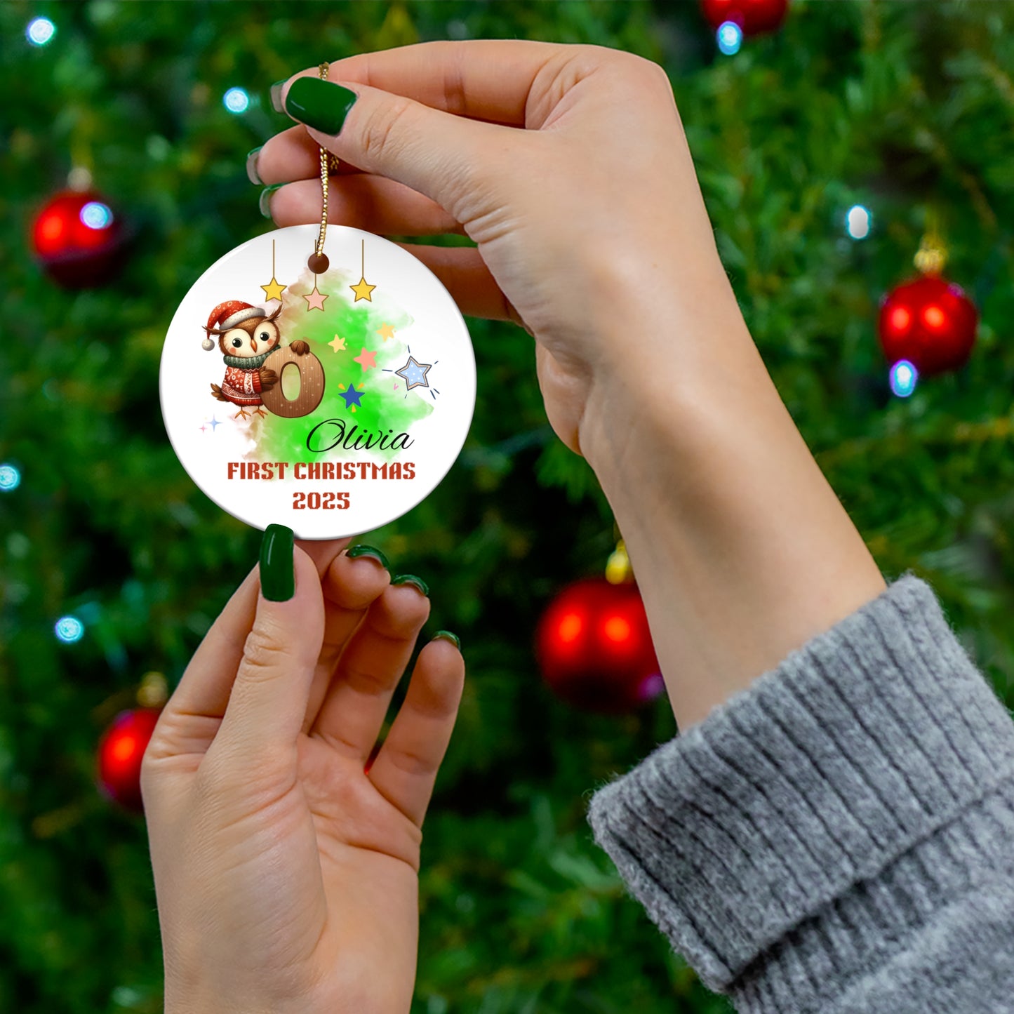 Personalized First Christmas Owl Ornament, Custom Holiday Decoration, Keepsake Gift, Kids Christmas Decor, Unique Tree Ornament