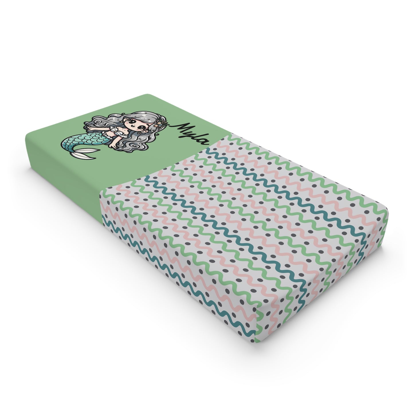 Mermaid Baby Changing Pad Cover — Personalized Green Nursery Changing Mat