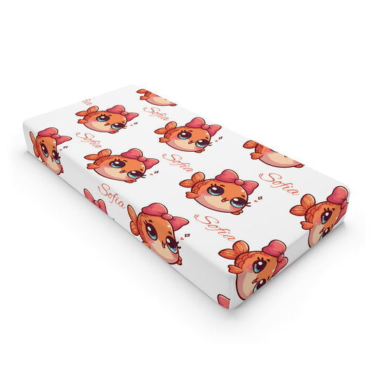 Personalized Baby Changing Pad Cover — Cute Cartoon Girl Face Pattern with Name Option