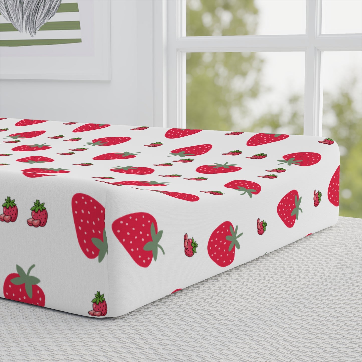 Strawberry Print Changing Pad Cover — Cute Baby Nursery Waterproof Protector