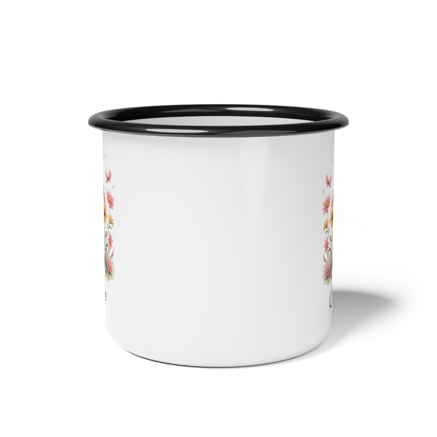 Personalized Floral Cat Enamel Camp Cup