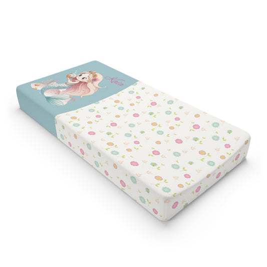 Mermaid Baby Changing Pad Cover — Cute Pastel Floral Nursery Protector