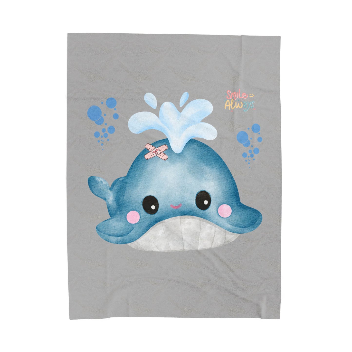 Whale with a bandage and bubble Velveteen Plush Blanket