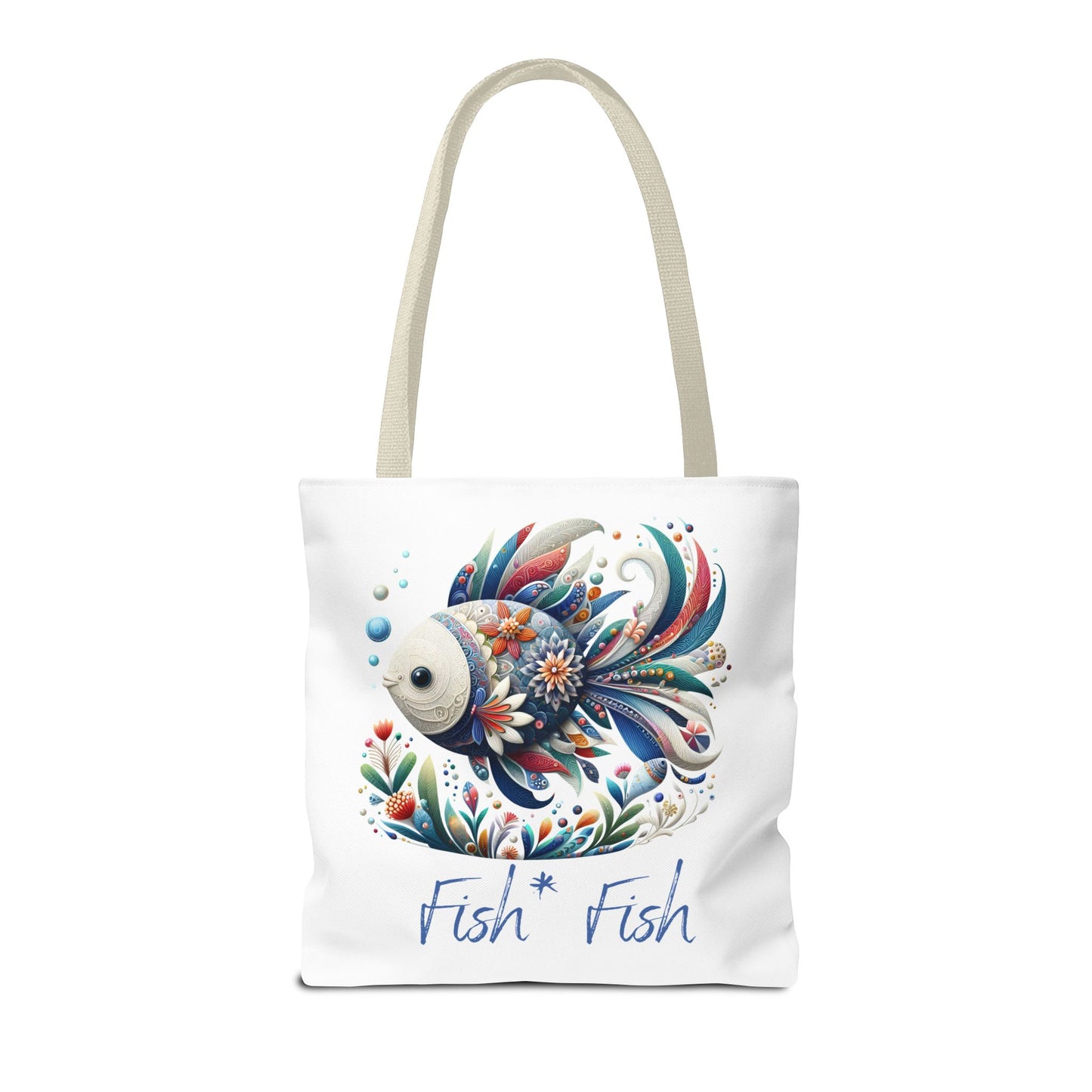 Floral Fish Tote Bag — Colorful Whimsical "Fish Fish" Canvas Tote