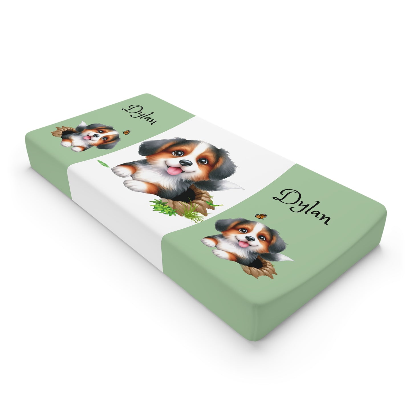 Personalized Puppy Baby Changing Pad Cover — Cute Australian Shepherd Design, Custom Name Option