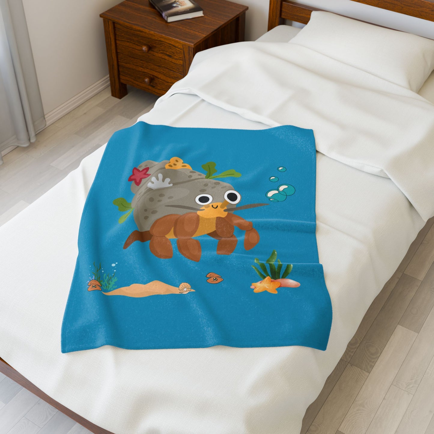 Hermit crab with shell underwater Velveteen Plush Blanket