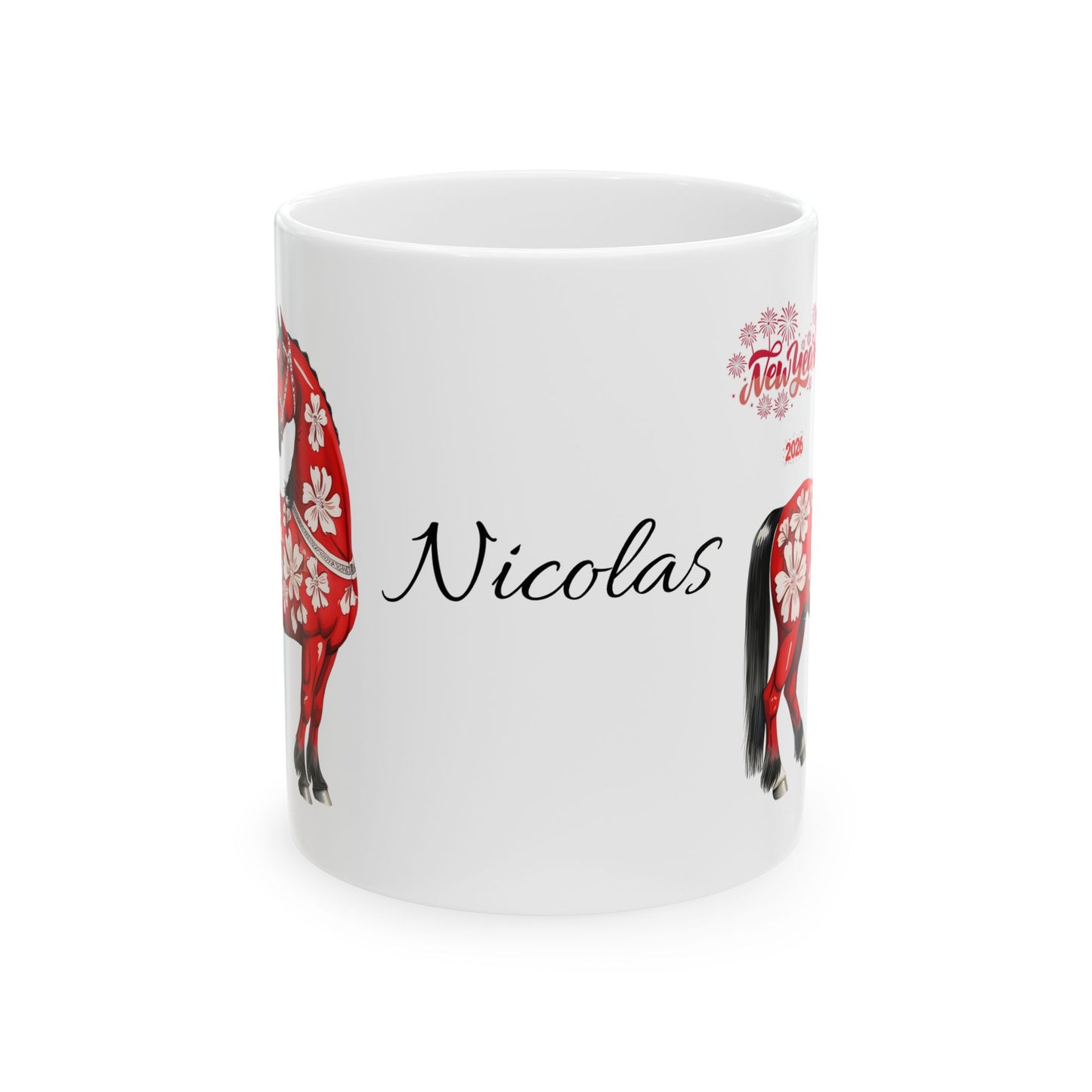 Personalized Red Floral Cow Mug — Custom Name Ceramic Coffee Cup (11oz/15oz)