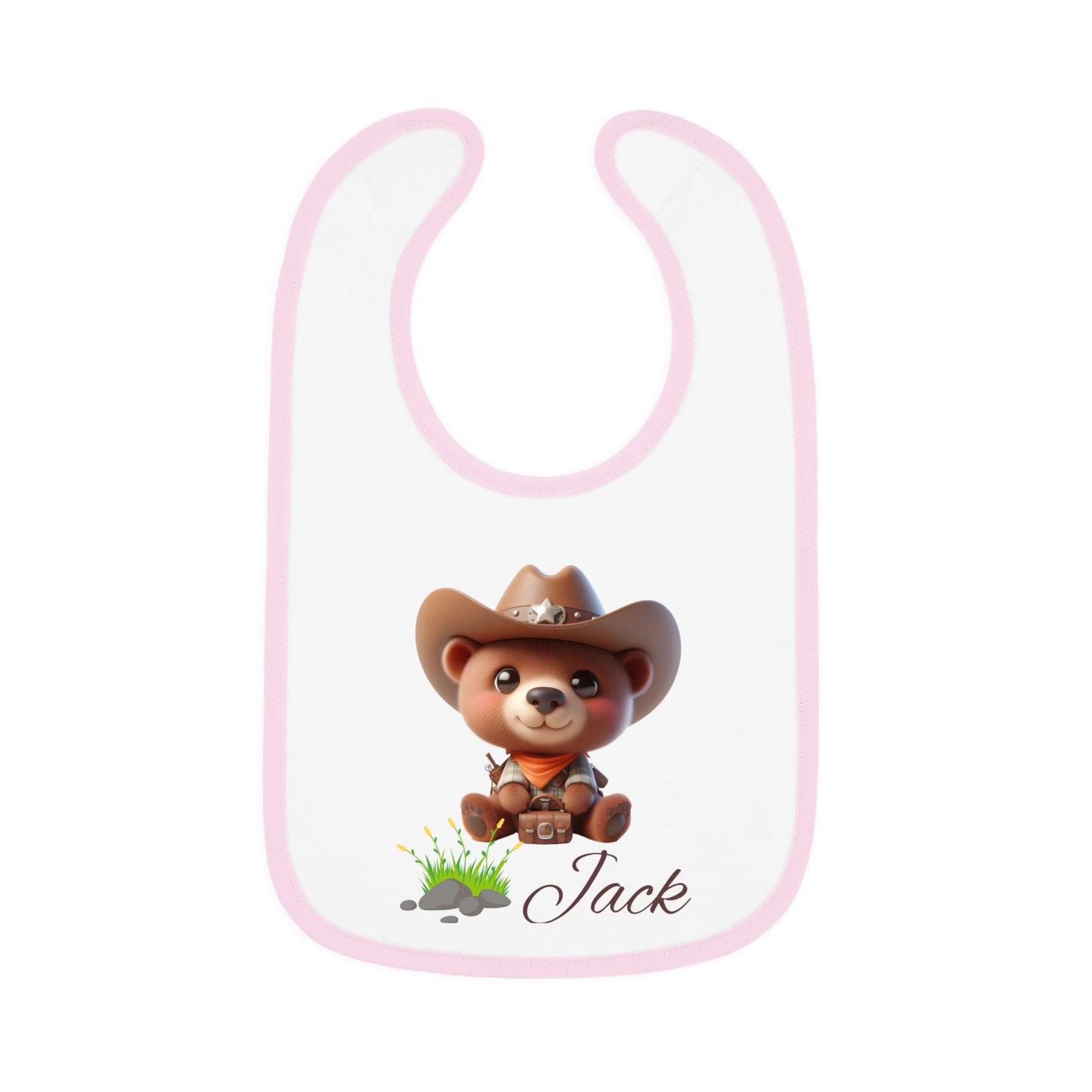 Baby Bib - Personalized Cowboy Bear Design (Custom Name)