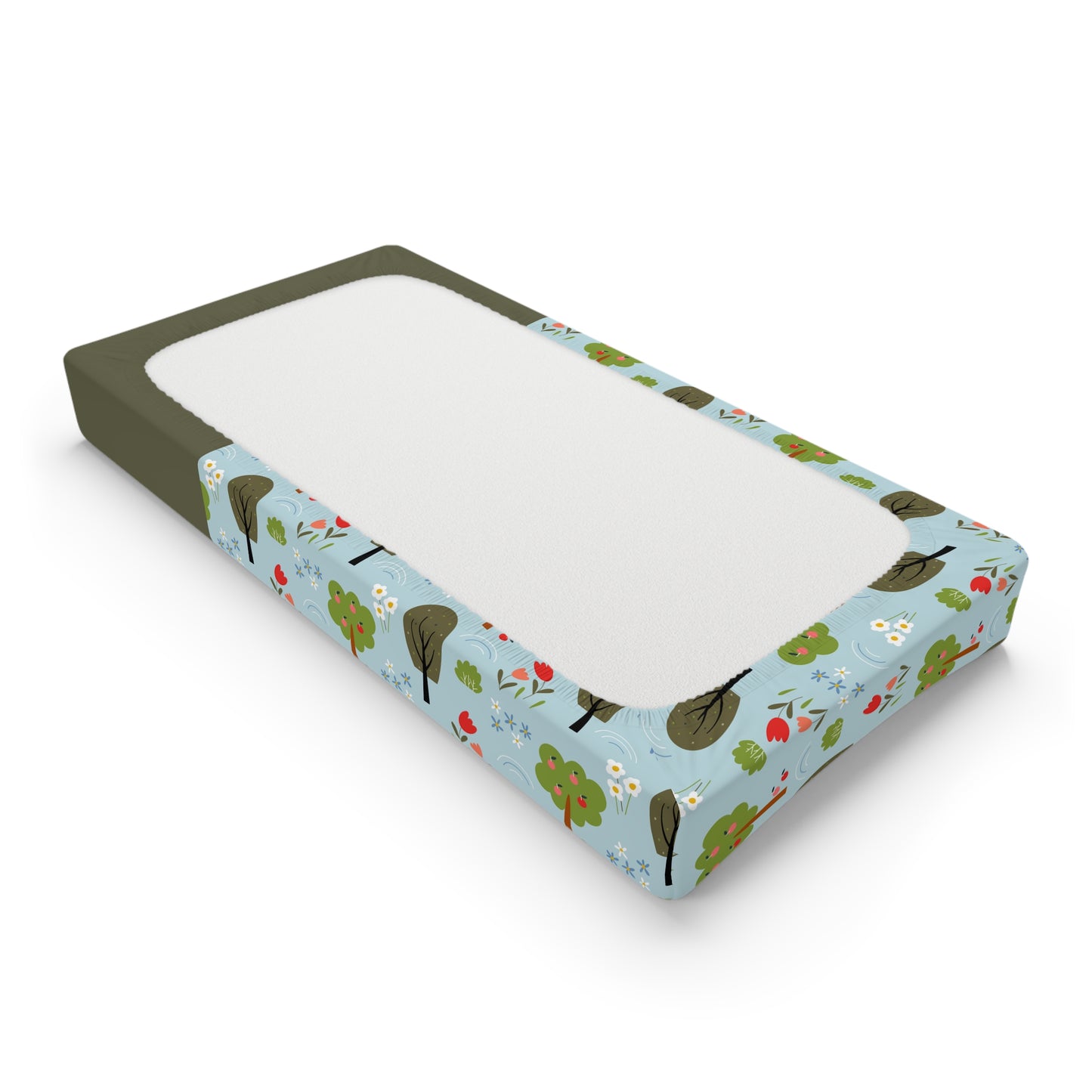Personalized Woodland Trees Baby Changing Pad Cover – Custom Name, Blue Forest Nursery