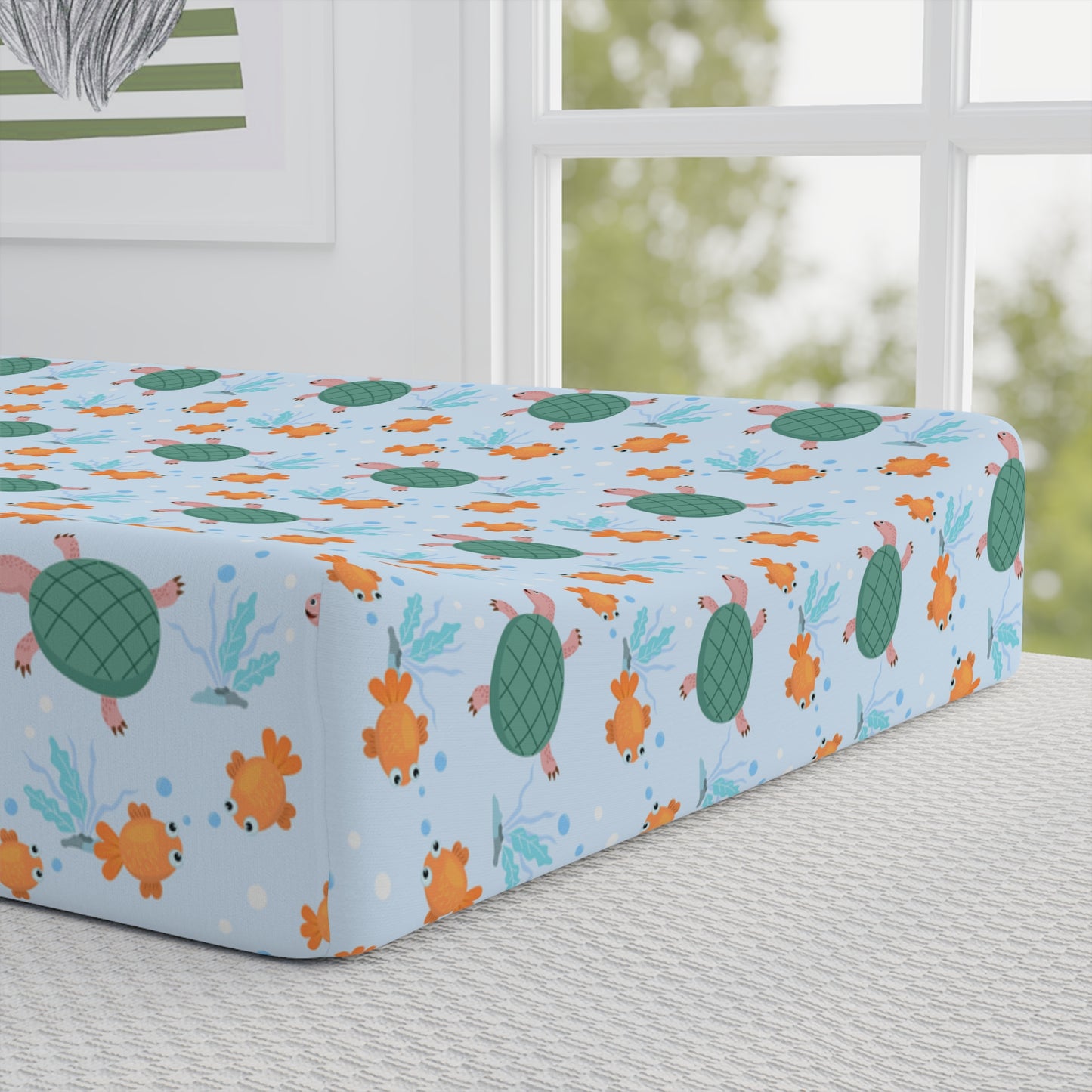 Baby Changing Pad Cover — Personalized Turtle & Starfish Nursery Decor