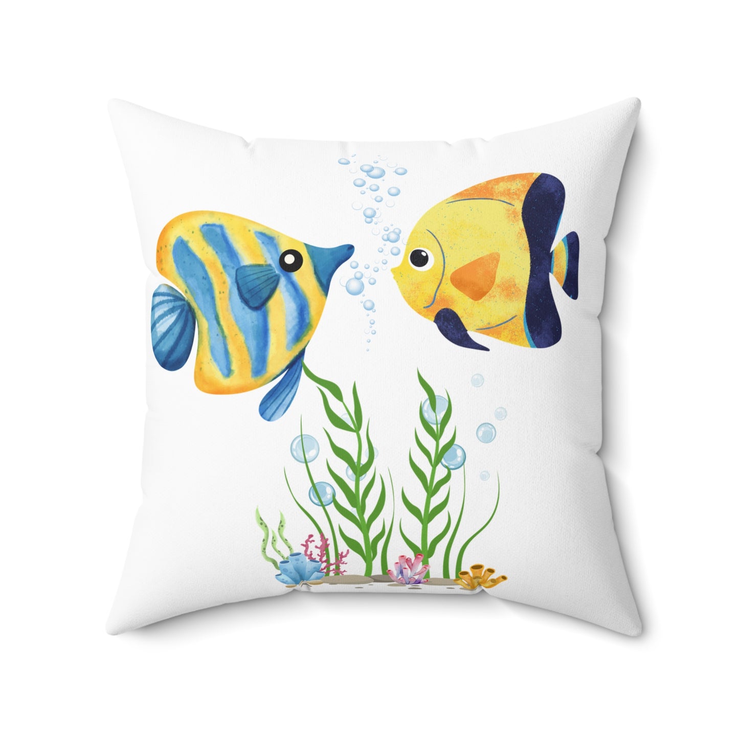 Two fish greet in underwater Spun Polyester Square Pillow