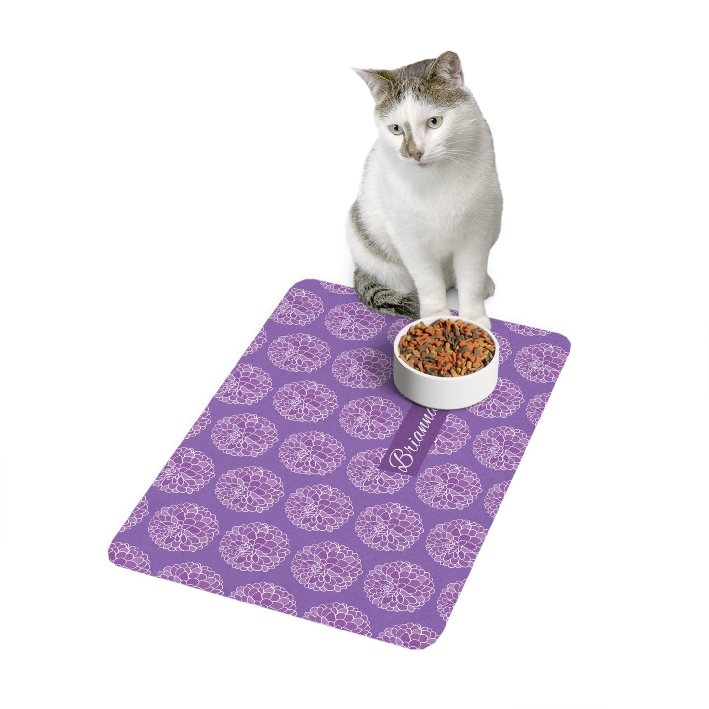Personalized Floral Pet Food Mat (12x18) — Custom Name Dog & Cat Placemat