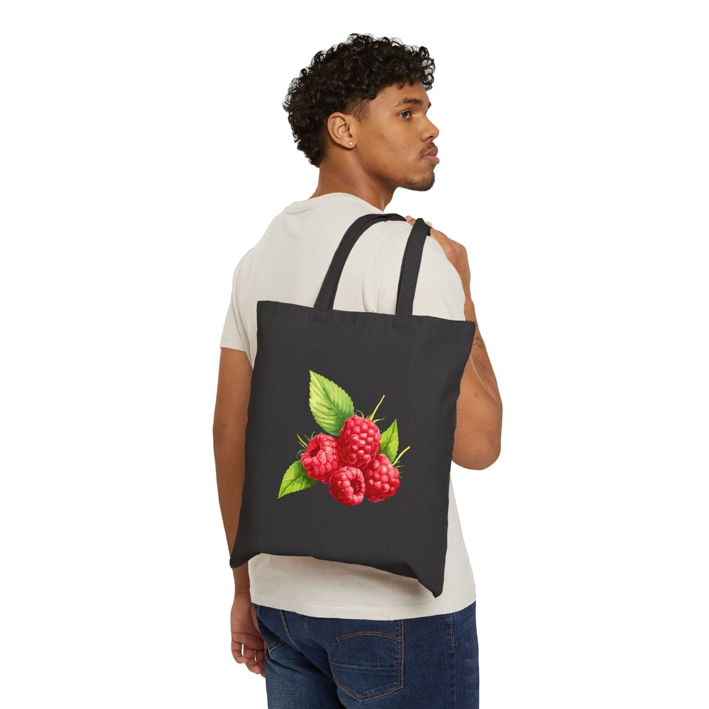 Raspberry Bouquet Tote Bag — Vintage Fruit Canvas Market Tote