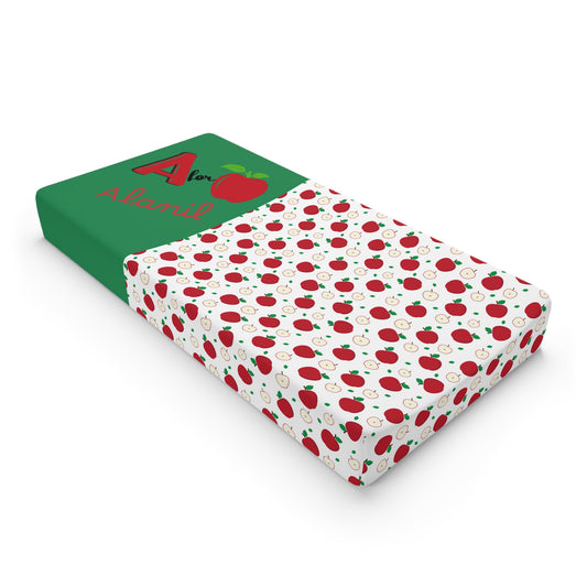 Apple Print Baby Changing Pad Cover — 'A for Adorable' Personalized Nursery Accent