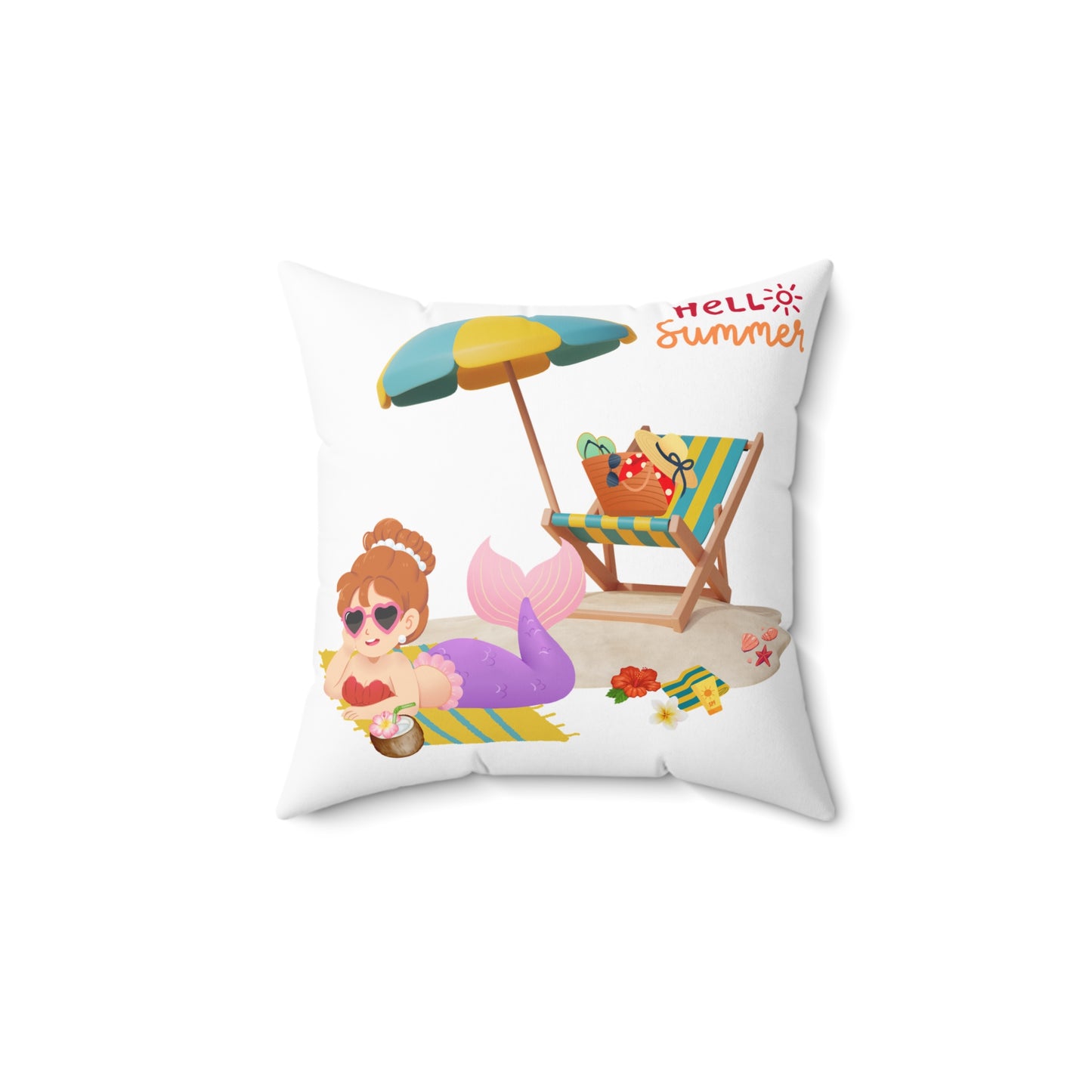 The mermaid and her school fish Spun Polyester Square Pillow
