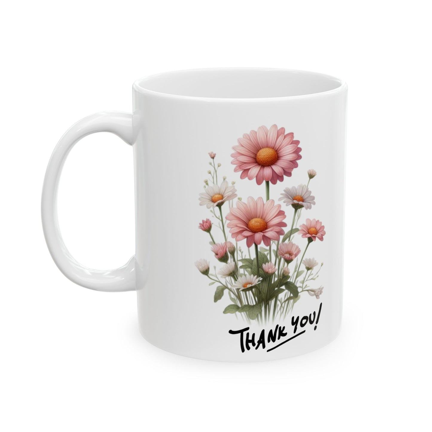 Thank You Floral Ceramic Mug (11oz & 15oz) — Pink Bouquet Appreciation Gift