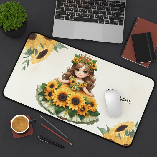 Personalized Floral Desk Mat with Name - Custom Desk Pad, Sunflower Decor, Home Office Gift, Cute Desk Accessories, Work at Home Essentials
