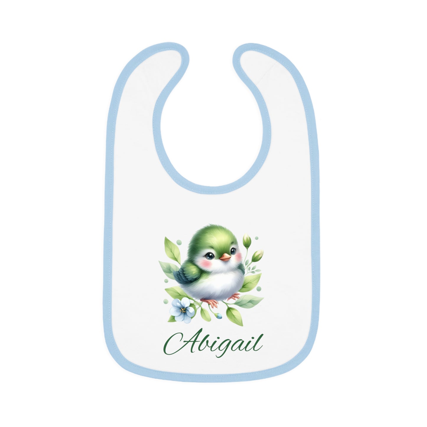 Personalized Baby Bib — Green Watercolor Bird with Name