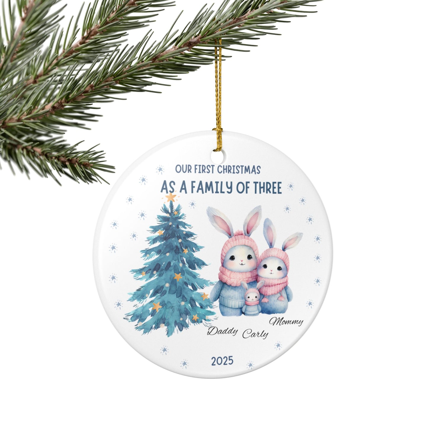 Family Christmas Ornament, Personalized Holiday Keepsake, First Christmas as a Family of Three Decoration, 2025 Family Tradition, [...]