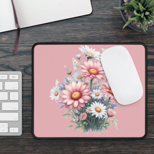 Pink Floral Gaming Mouse Pad — Vintage Daisy Bouquet Desk Mat