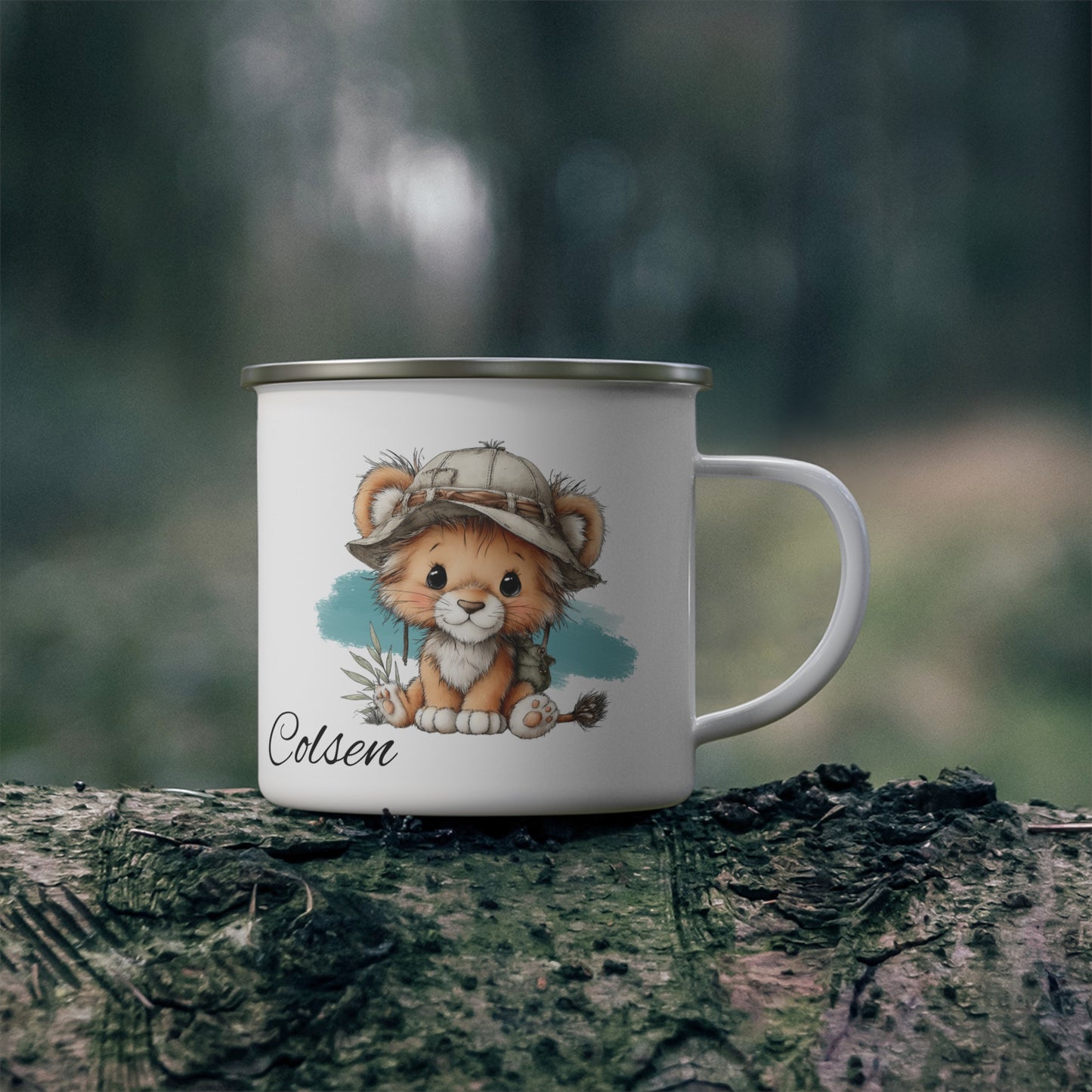 Enamel Camping Mug — Cute Safari Cub Personalized Campfire Coffee Cup