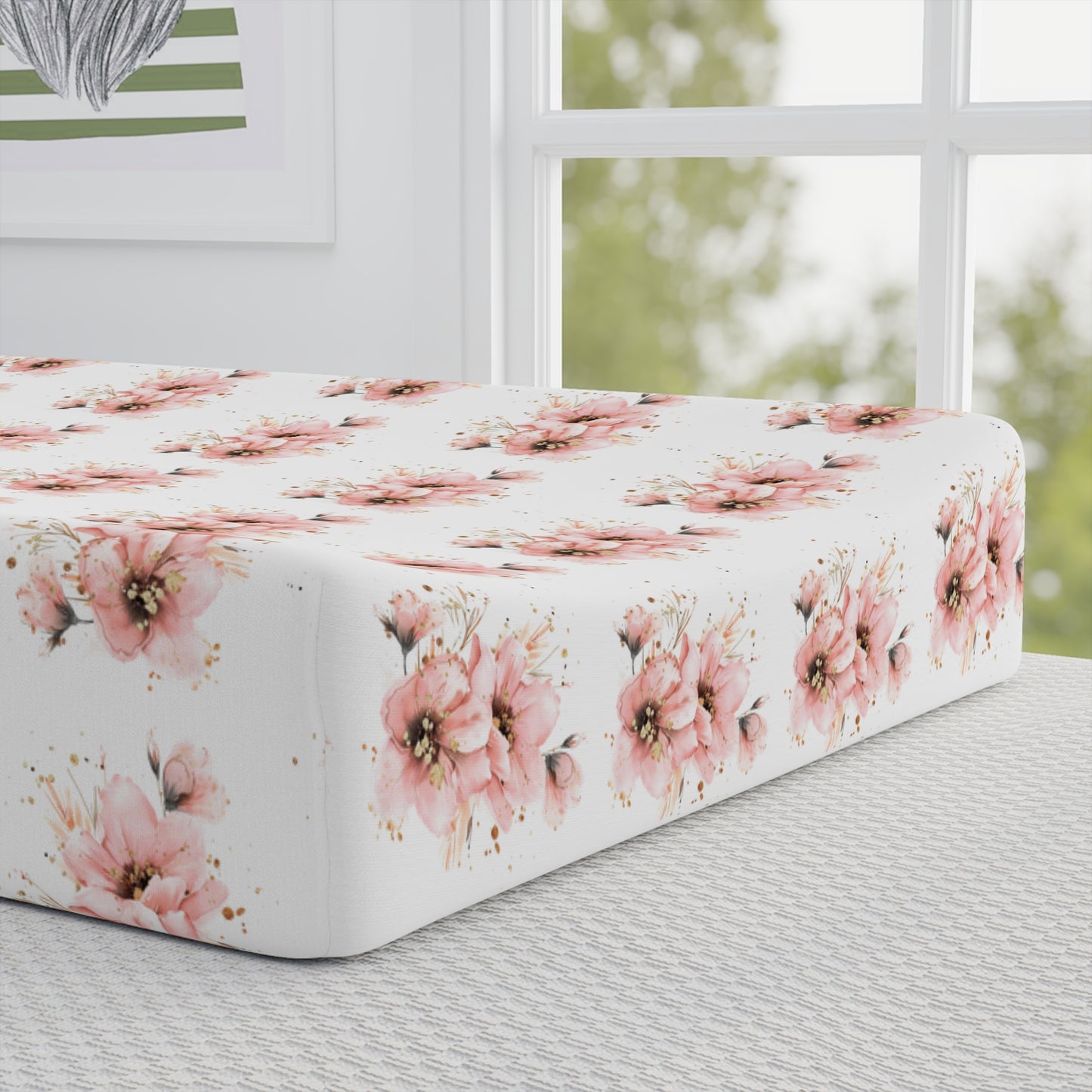 Floral Butterfly Baby Changing Pad Cover — Personalized Pink Nursery Protector