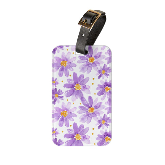 Purple Floral Luggage Tag — Watercolor Daisy Travel ID Tag