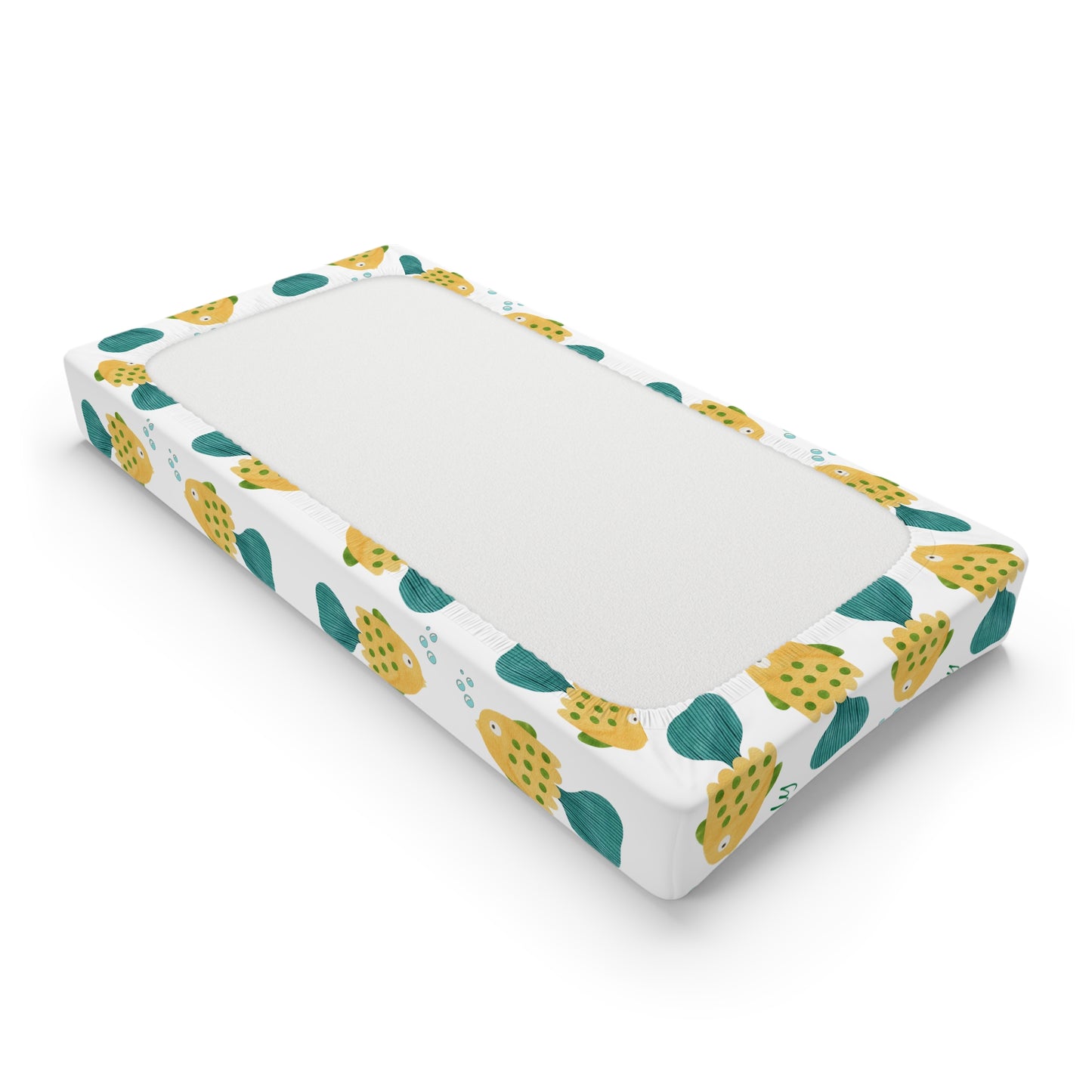Yellow fish Changing Pad Cover — Yellow Green Strawberry Pattern