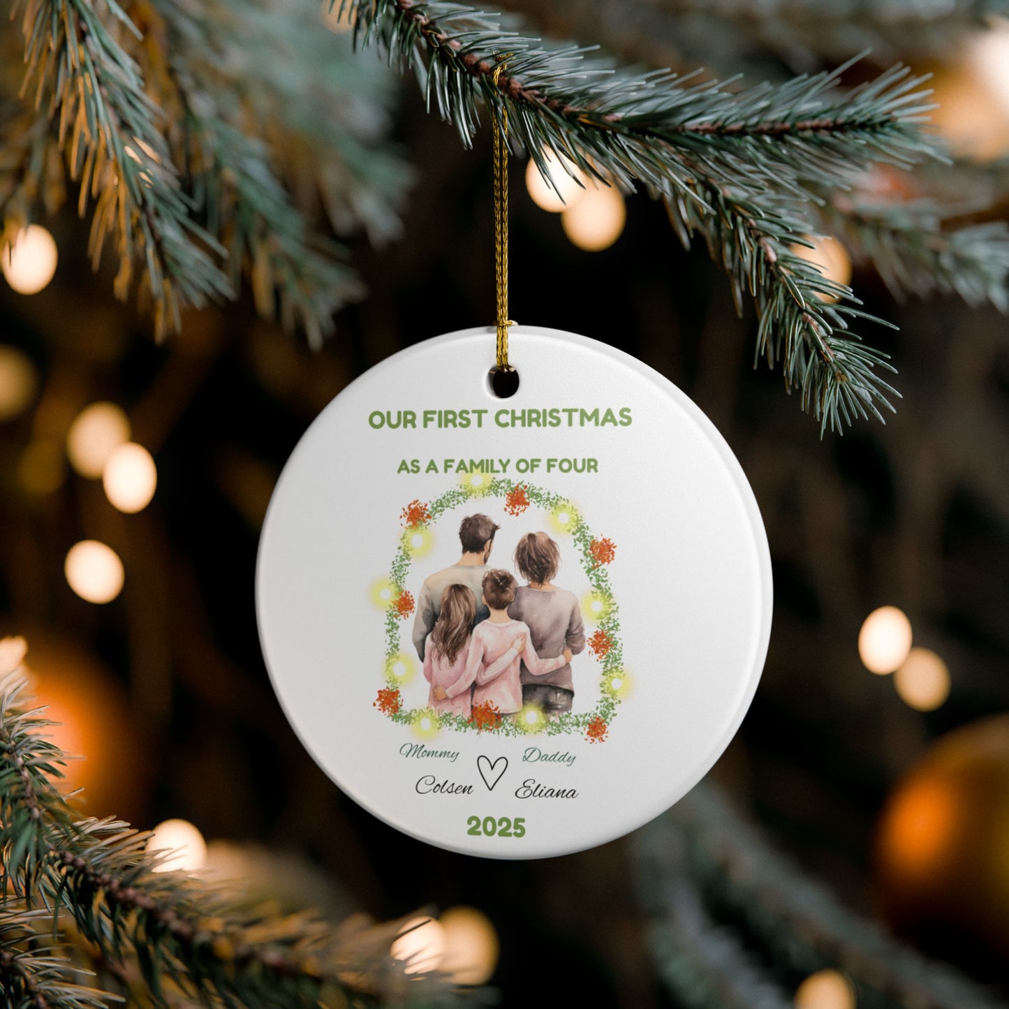 Personalized Family Ornament, First Christmas Decoration, Custom Holiday Keepsake, Personalized Gift, Family of Four Ornament