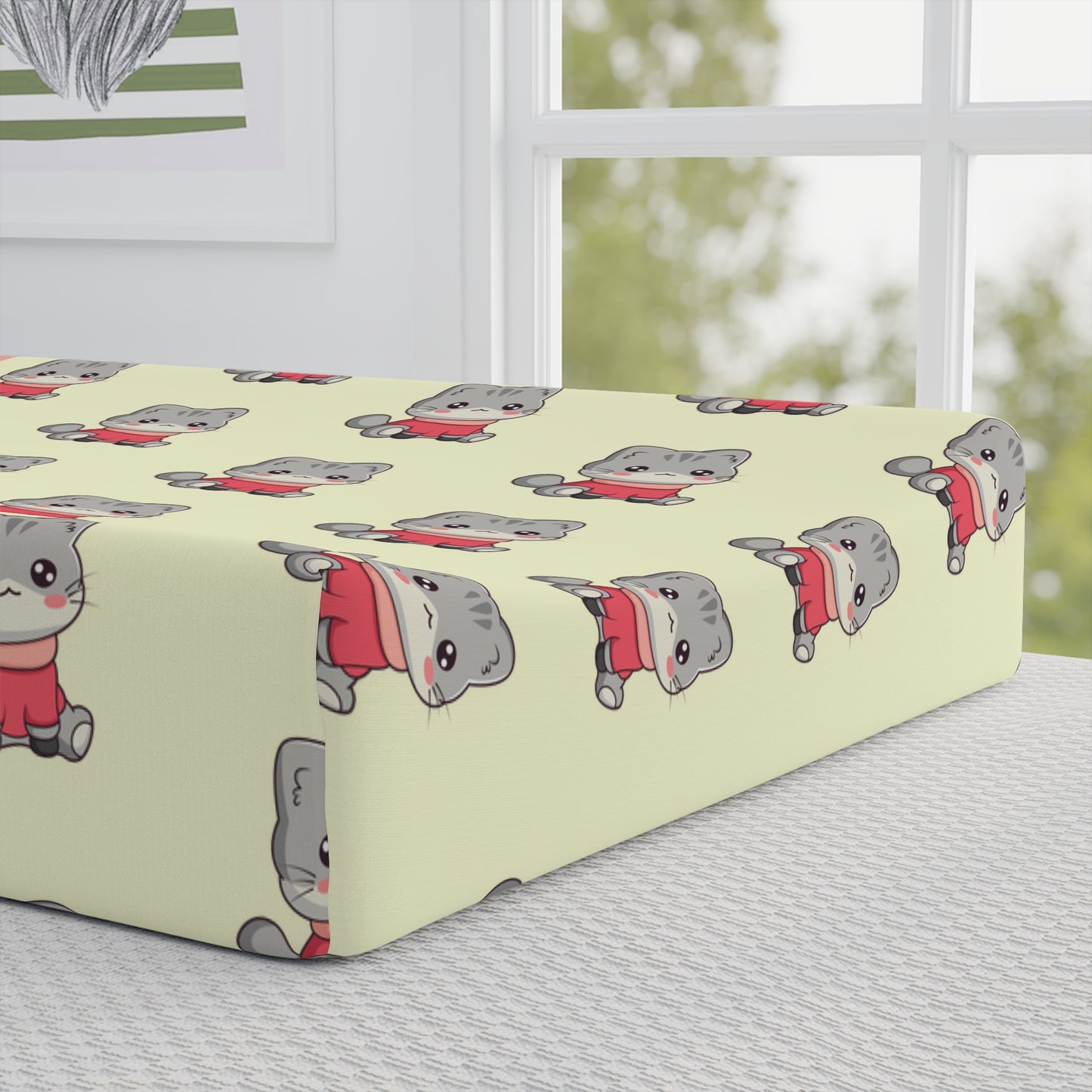 Personalized Baby Changing Pad Cover – Cute Gray Kitten Pattern, Custom Name Nursery Accessory