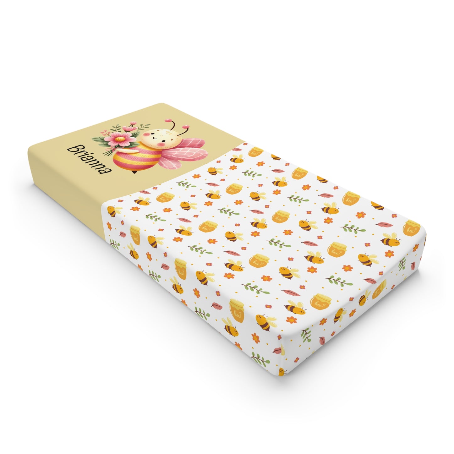 Bee Baby Changing Pad Cover — Personalized Floral Bumblebee Nursery Protector
