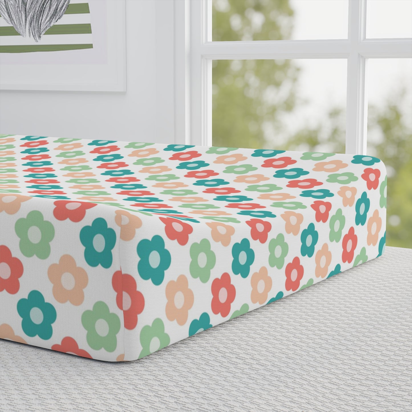 Floral Bunny Baby Changing Pad Cover — Personalized Newborn Nursery Decor