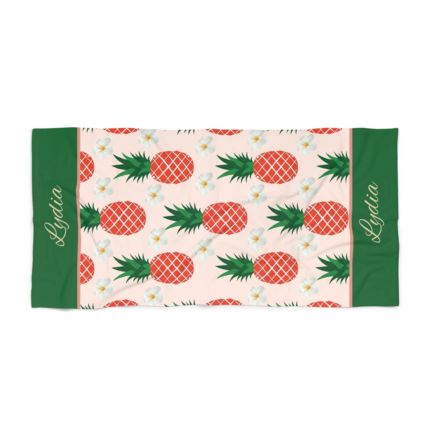 Pineapple Pattern Beach Towel — Personalized Name Tropical Summer Towel