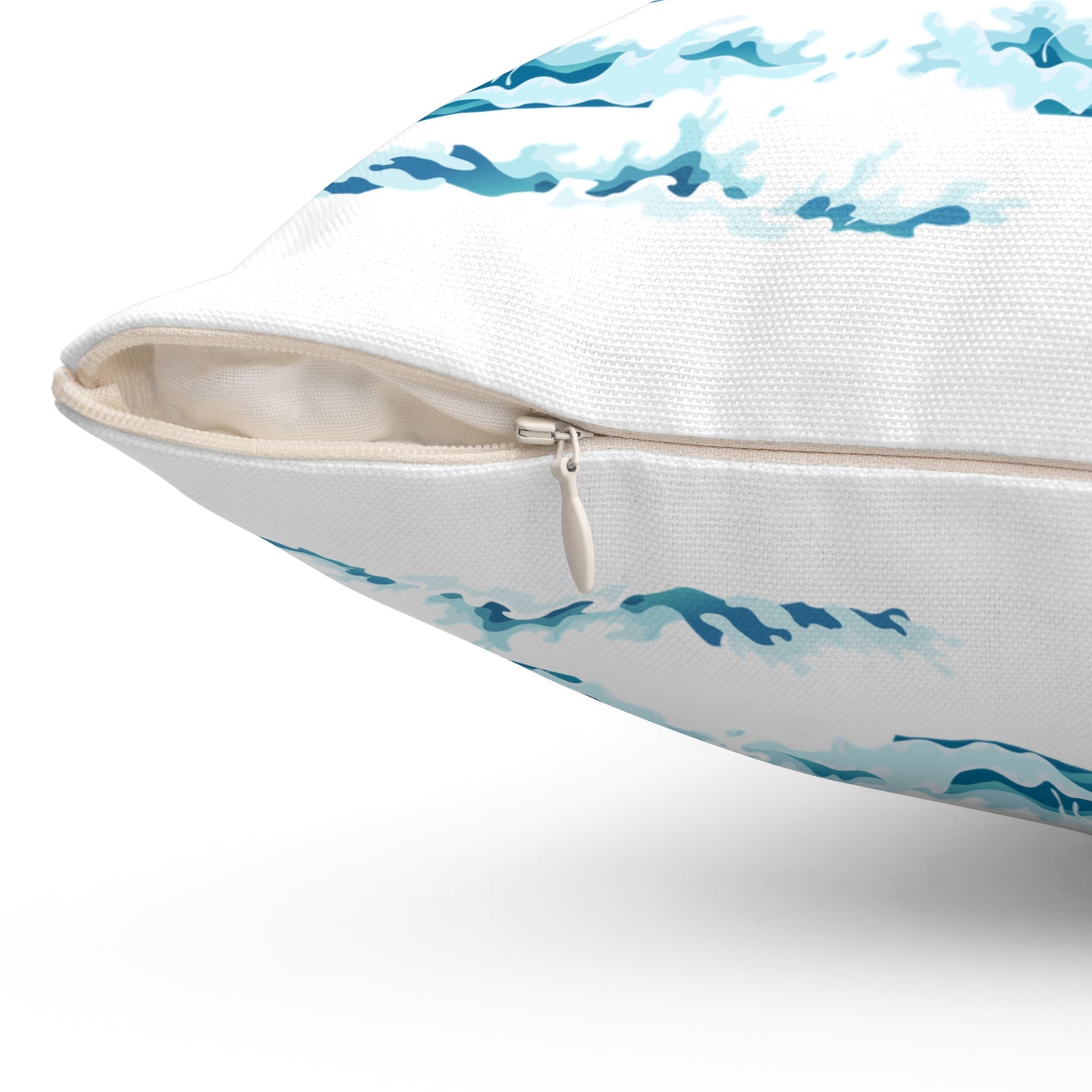 Fish with a sun and birds in the sky above water Spun Polyester Square Pillow