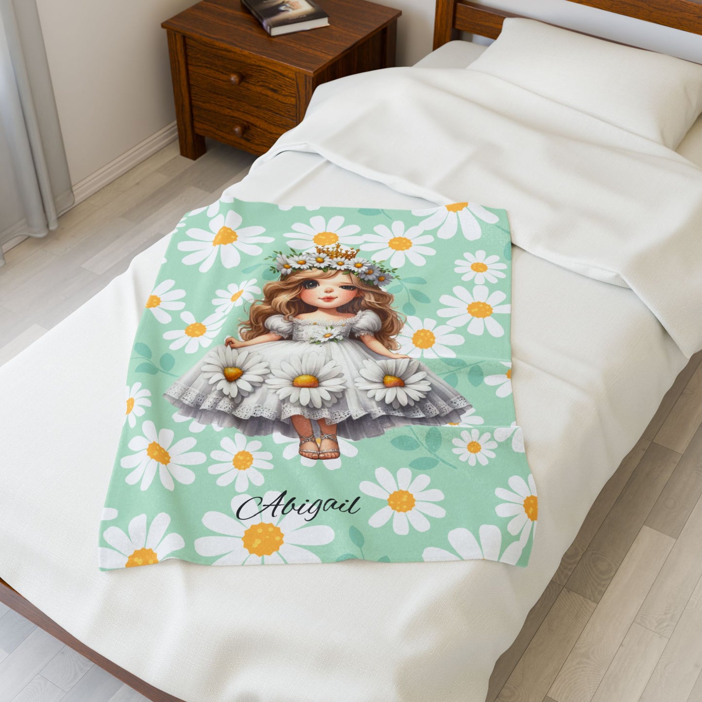 Personalized Floral Velveteen Plush Blanket | Cozy Gift for Kids, Nursery Decor, Birthday, Baby Shower, Home Decor