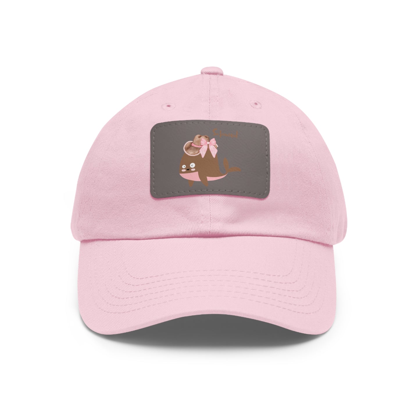 Whale wearing a cowboy hat with a pink bow Dad Hat with Leather Patch (Rectangle)