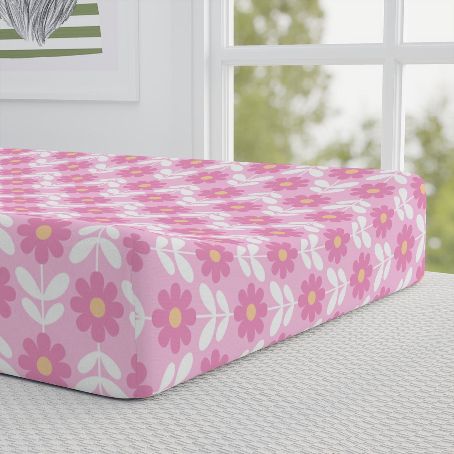 Floral Pink Baby Changing Pad Cover – Personalized 'Princess' Design