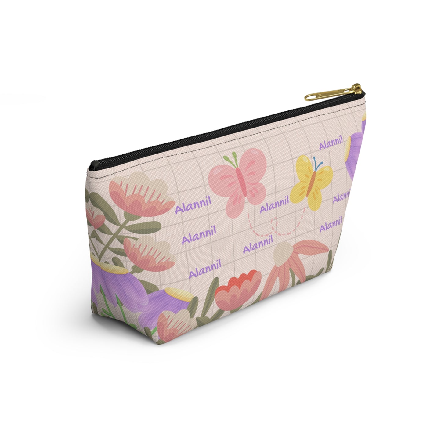 Floral Butterfly Accessory Pouch — Personalized T-Bottom Makeup Bag