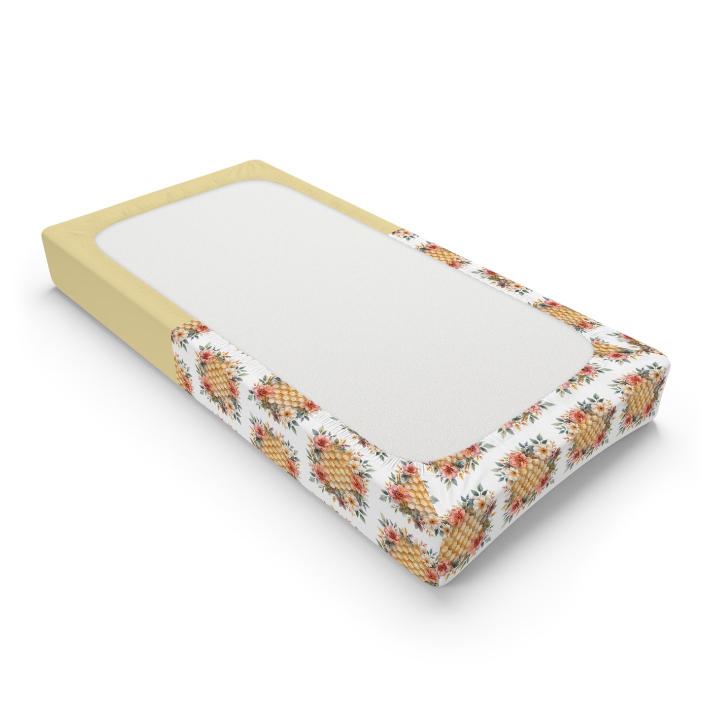 Personalized Bee Baby Changing Pad Cover — Floral Honeybee Nursery Accent